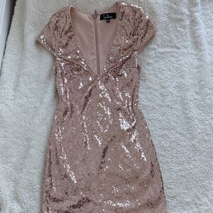 Lulu's Rose Gold Sequin Cocktail Dress
